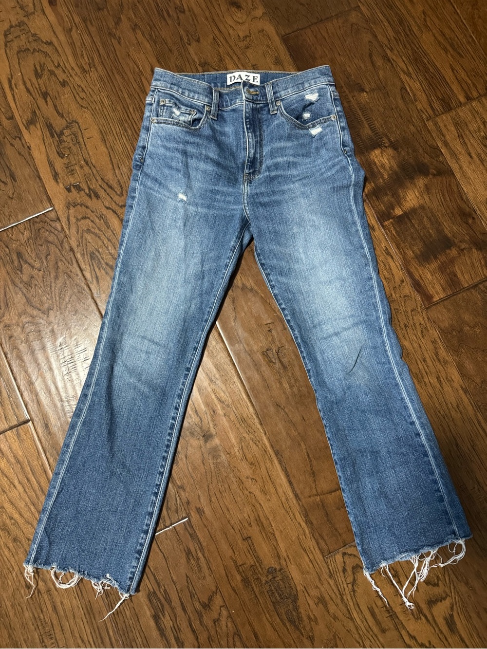 DAZE Women's Blue Flare Jeans with Frayed Hem